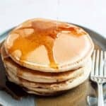 Almond milk pancakes recipe pin graphic.