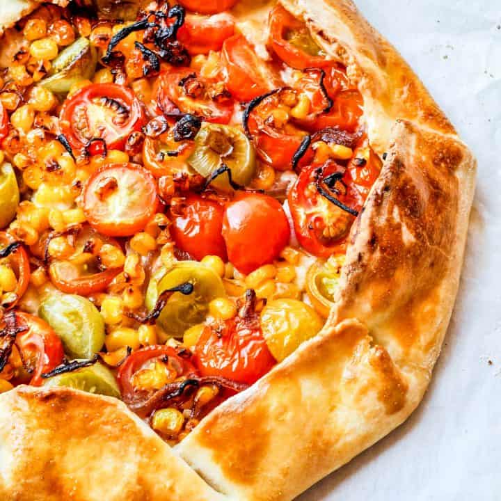 tomato mozzarella and corn galette