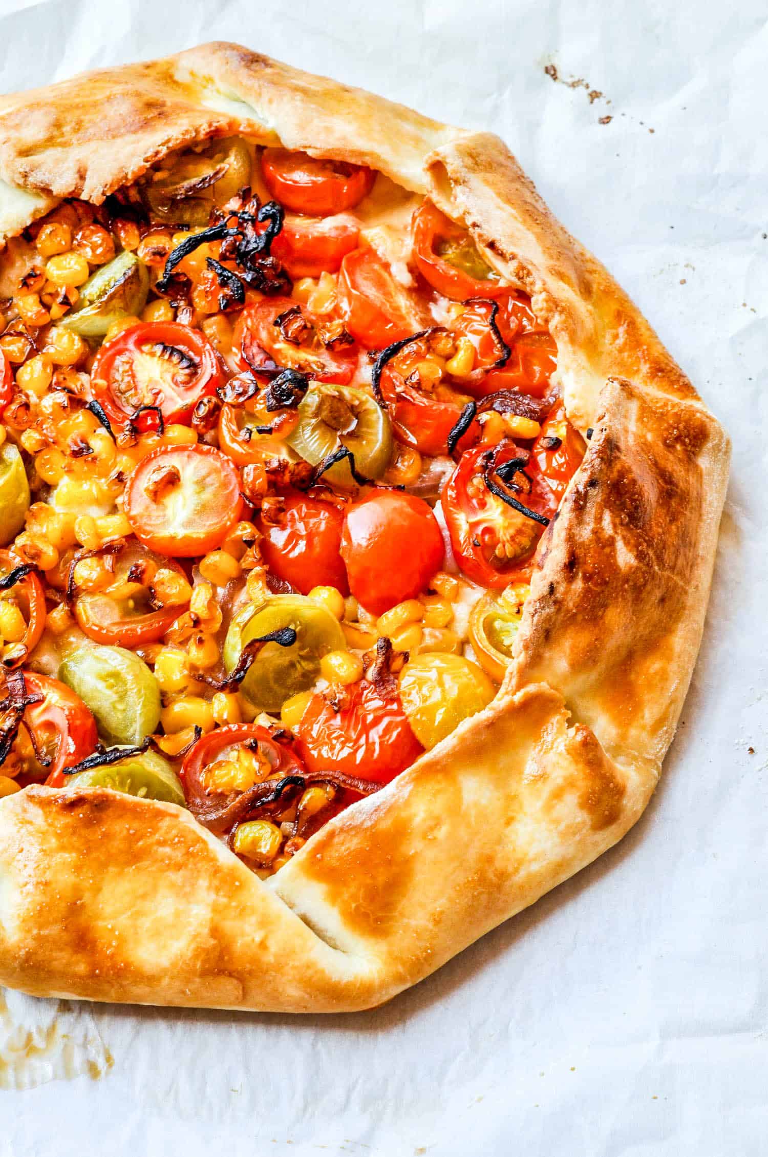 Tomato mozzarella and corn galette.