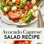 Avocado caprese pin graphic.