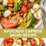 Avocado caprese pin graphic.