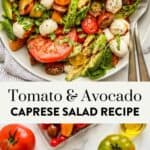 Avocado caprese pin graphic.