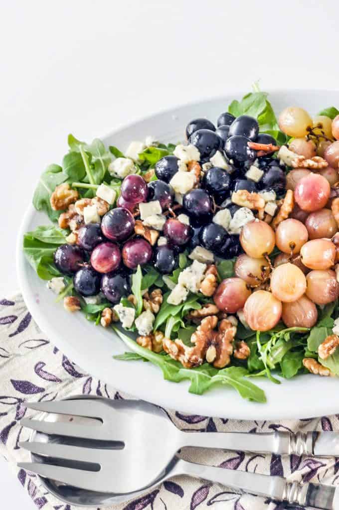 roasted grape salad on a platter