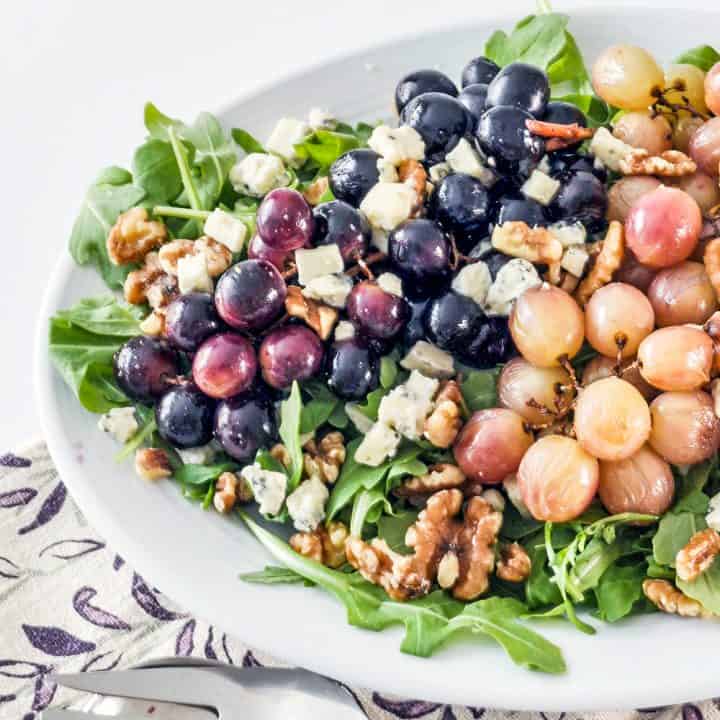 roasted grape salad on a platter