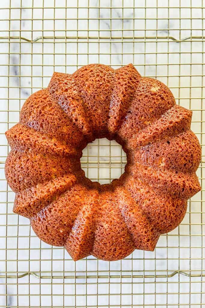 bundt cake on a cooling rack