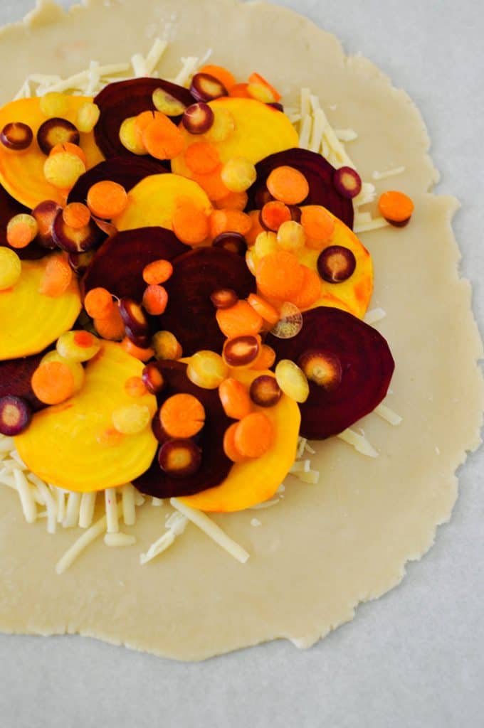 beets and carrots on pastry