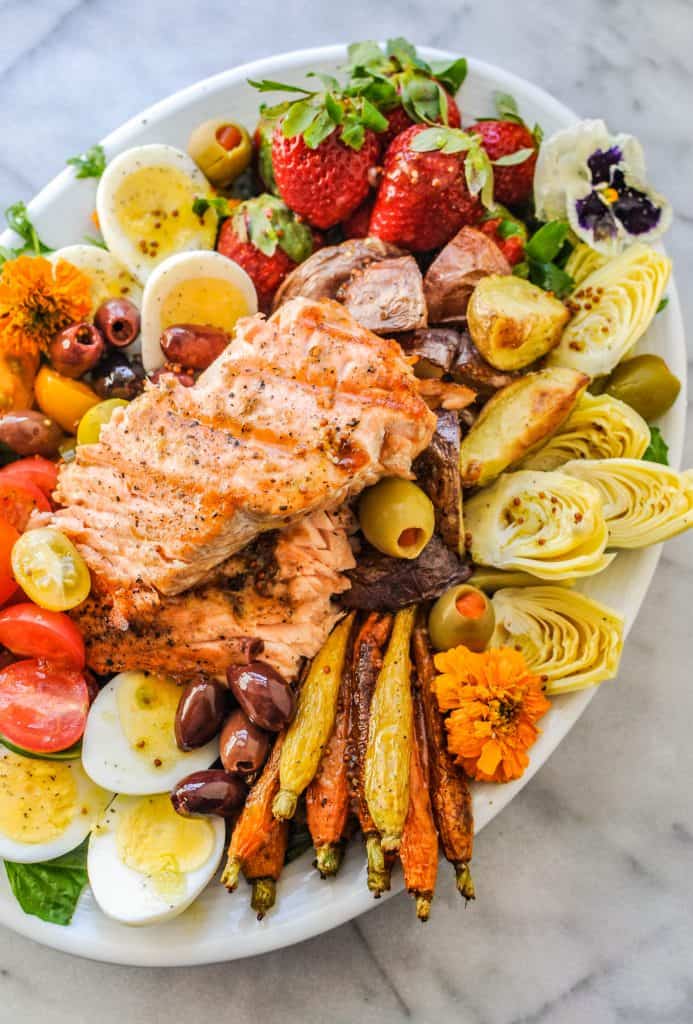 Salmon Salad Niçoise on a platter