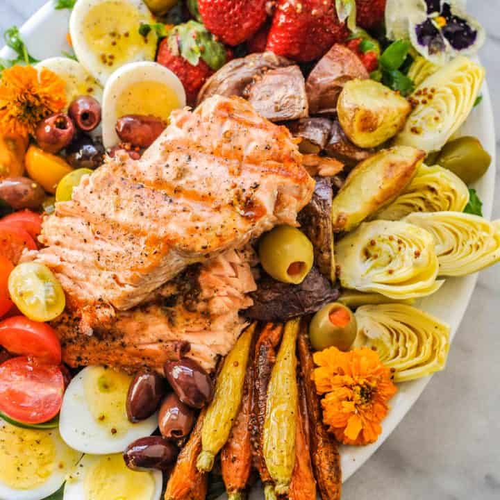 Salmon Salad Niçoise on a platter