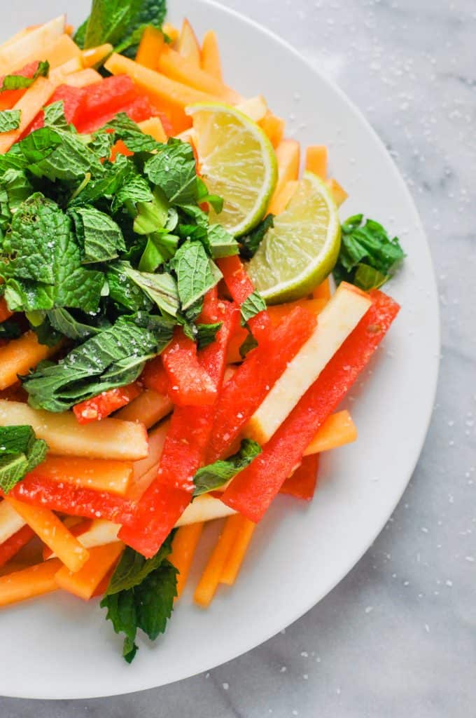 watermelon, apple, cantaloupe summer salad