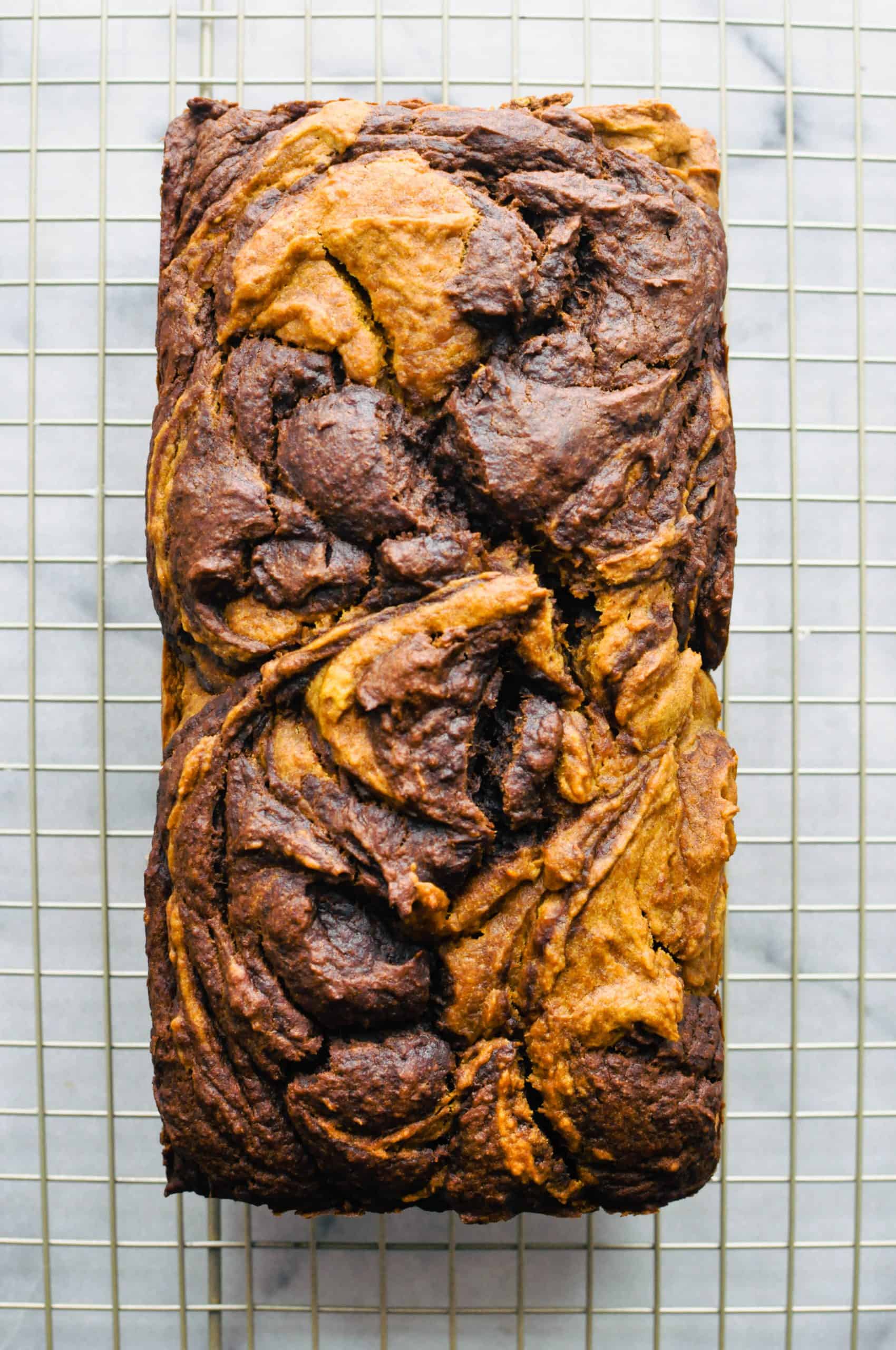 chocolate pumpkin bread on wire rack