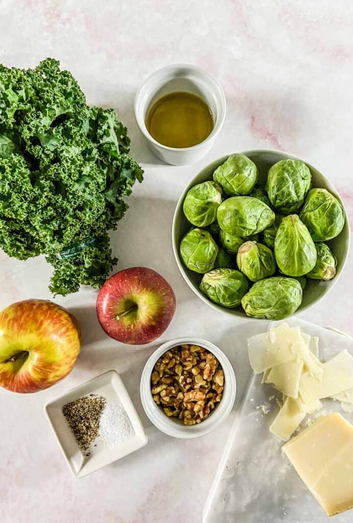 ingredients for a kale and brussels sprouts salad
