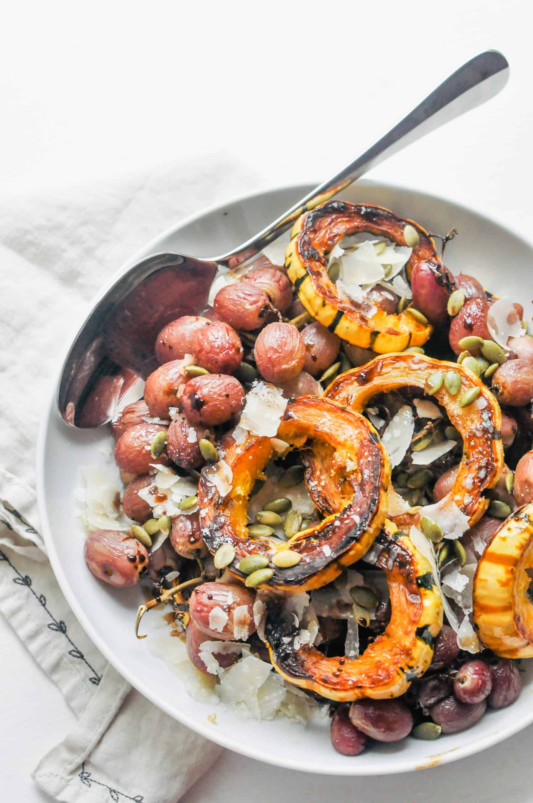 grapes and squash in a bowl