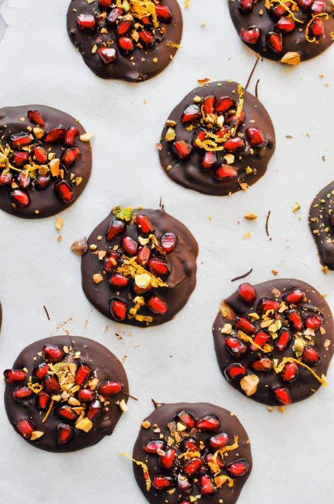 dark chocolate treats on a parchment paper