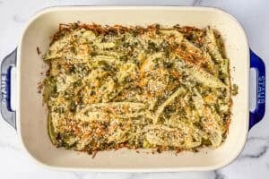 Fennel gratin in a 9x13 inch baking dish.