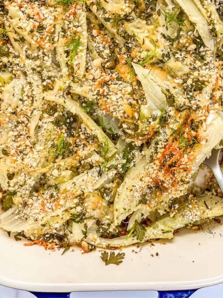 Fennel gratin in a baking dish.