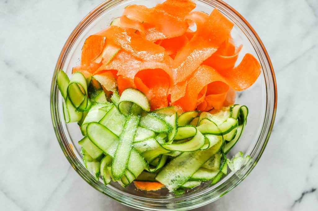 slivered carrots and cucumbers