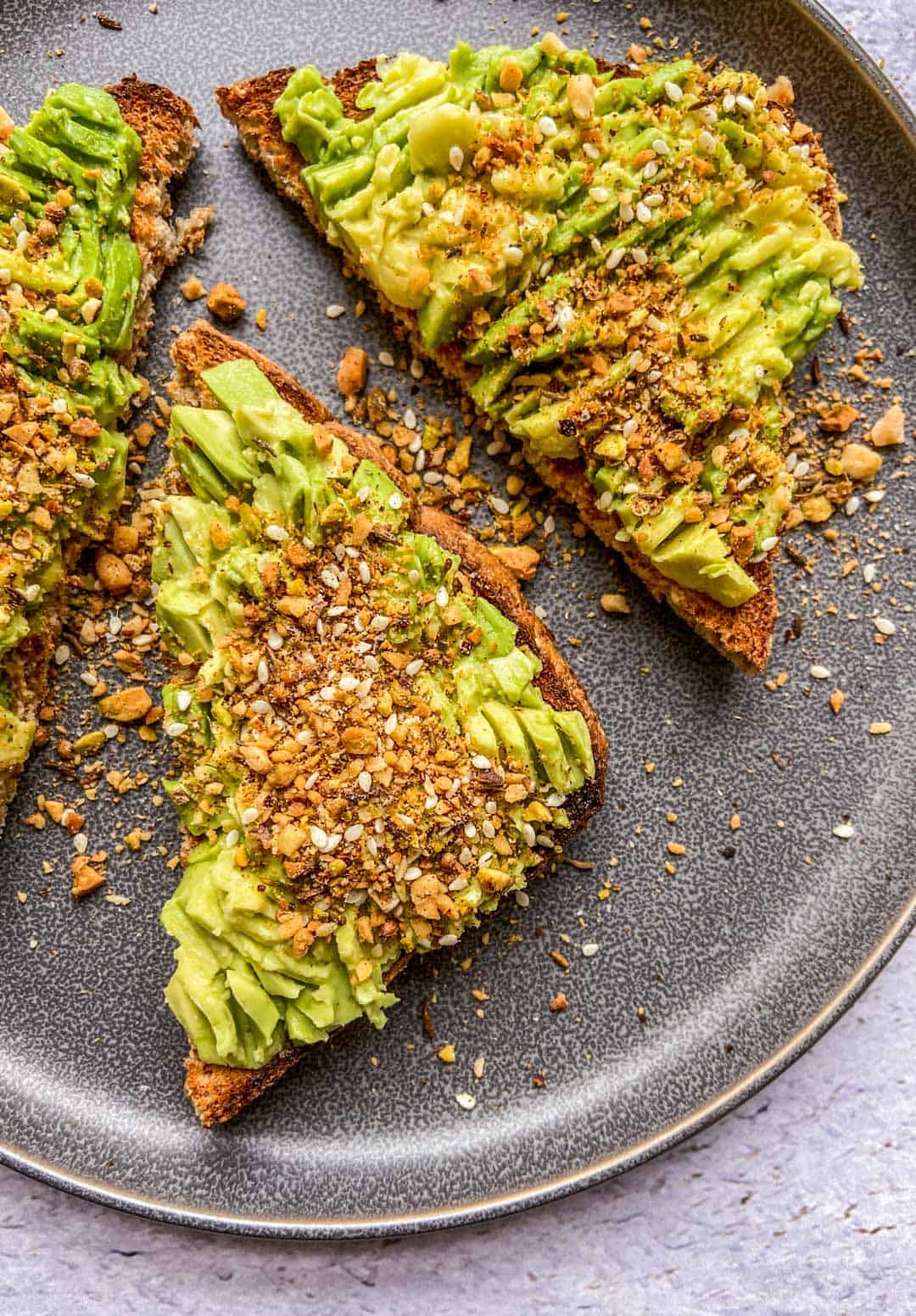 Dukkah spice blend on avocado toast.
