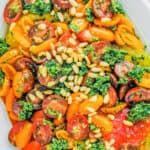 Tomato tarragon salad recipe pin graphic.