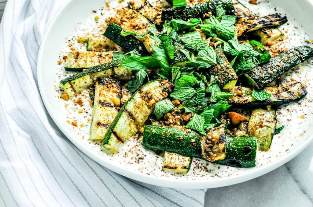 roasted zucchini on yogurt