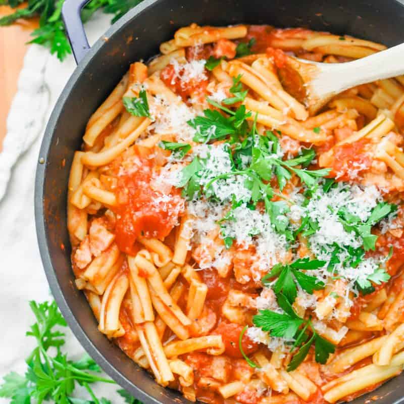 Pasta with Pancetta and Tomato Sauce - This Healthy Table