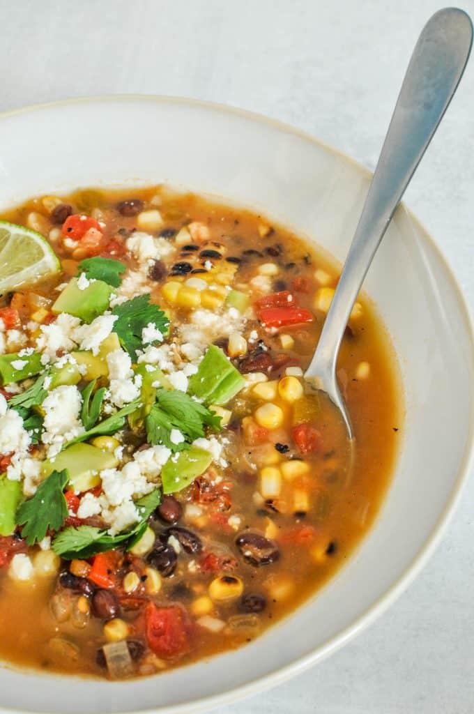 closeup of Mexican veggie soup 