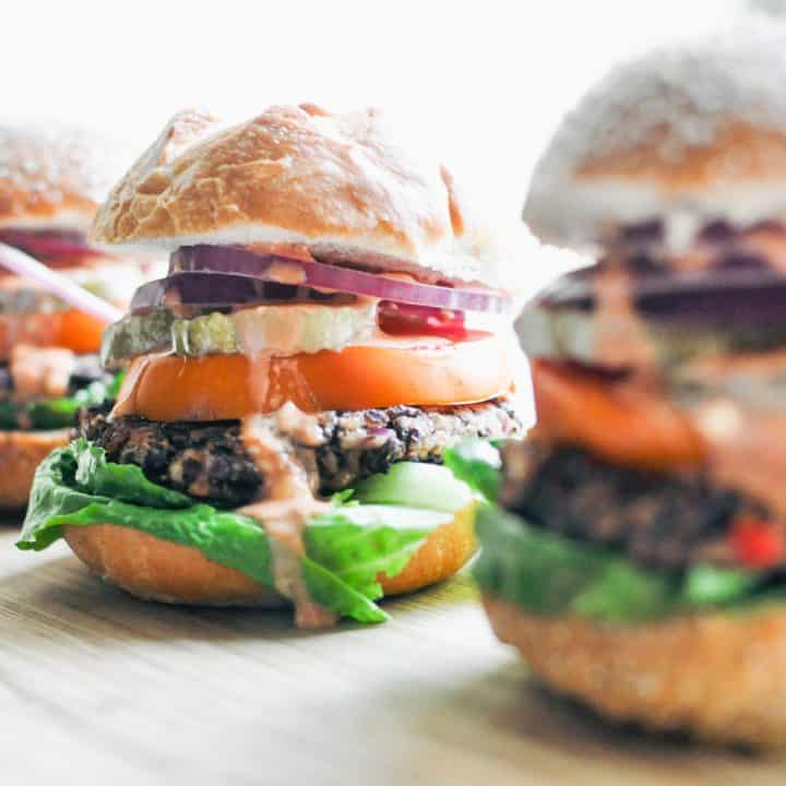 closeup of veggie black bean burger
