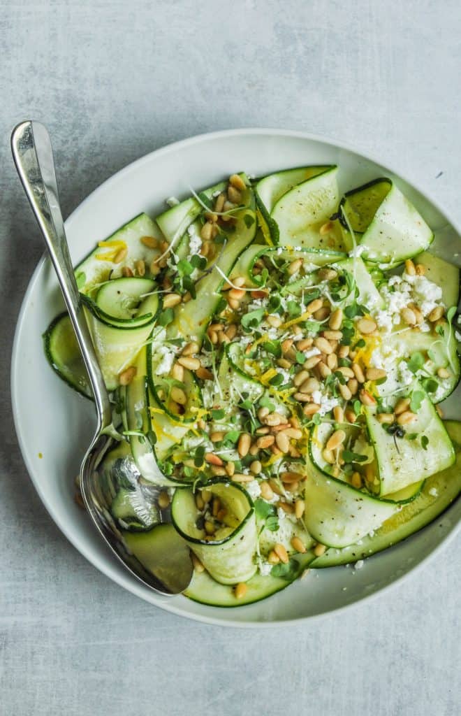 Shaved Zucchini Salad with pine nuts and feta