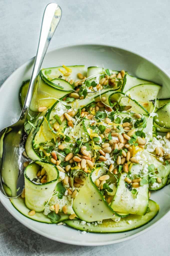 shaved zucchini salad closeup