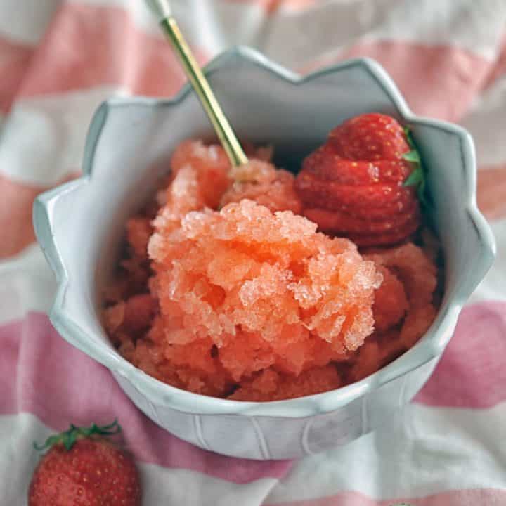 strawberry and lemon granita in a bowl