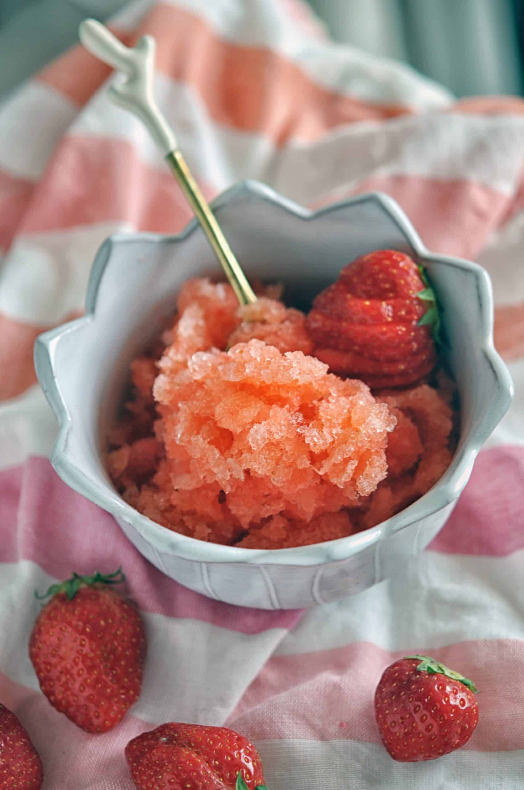 strawberry and lemon granita in a bowl