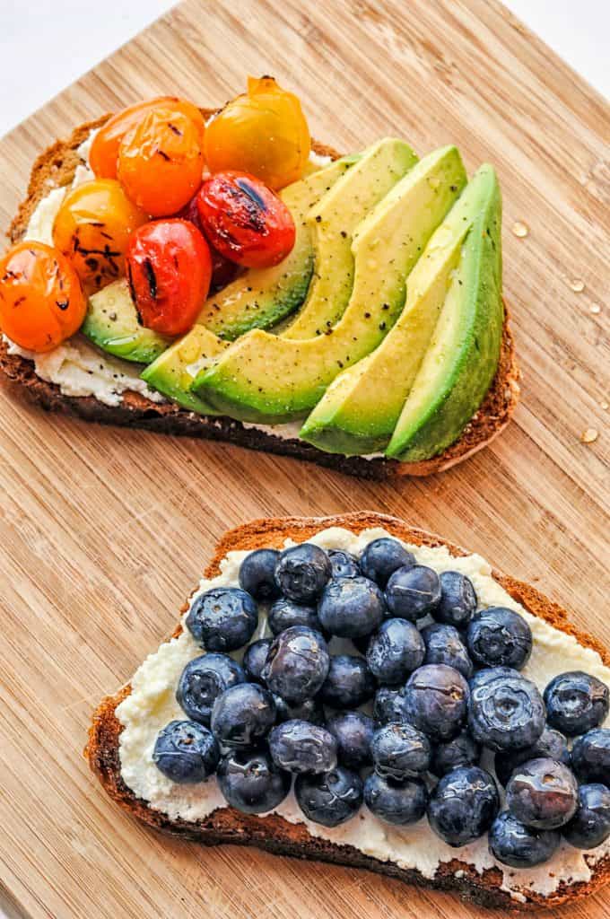 ricotta toasts on a cutting board