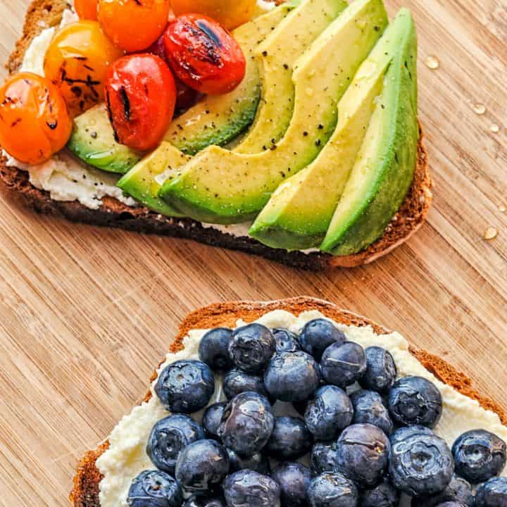 ricotta toasts on a cutting board