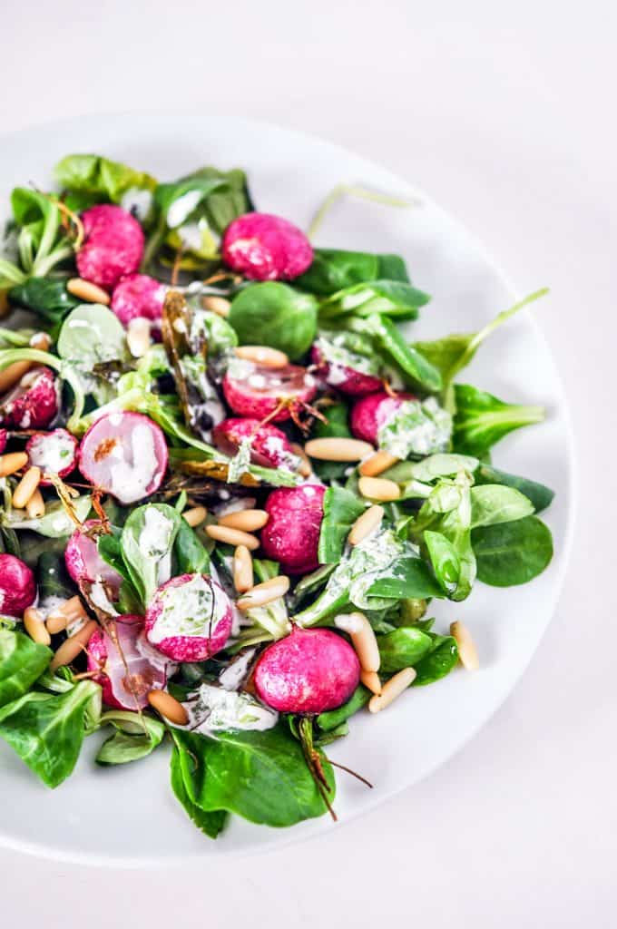 roasted radish salad with a creamy dressing