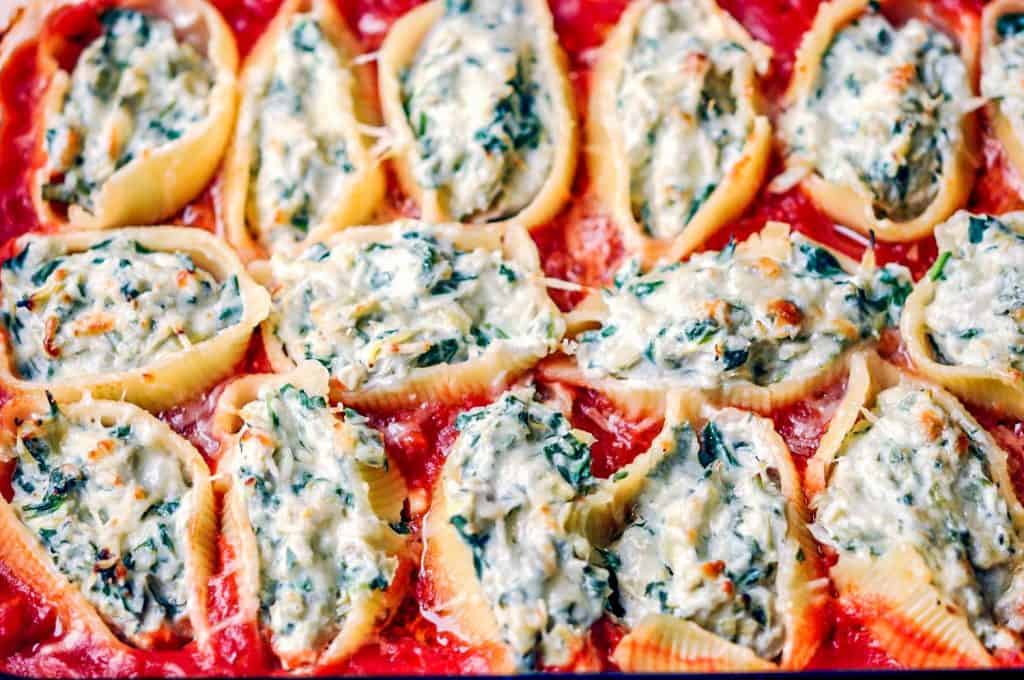 stuffed shells in a baking dish