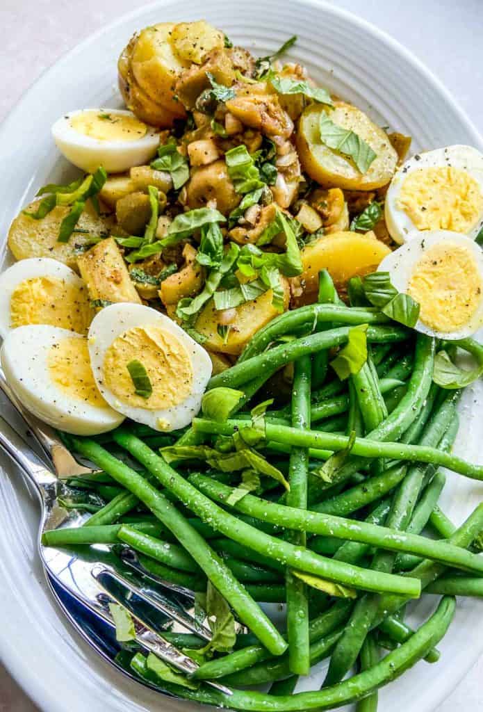 closeup of French potato salad on a platter