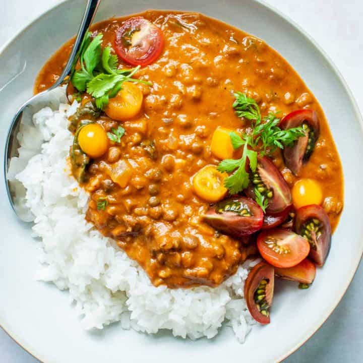 coconut lentil curry in a bowl