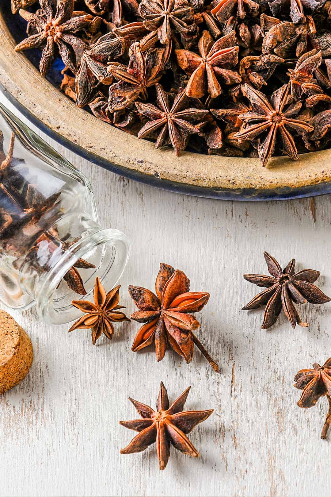 Star anise in a bowl and a jar.