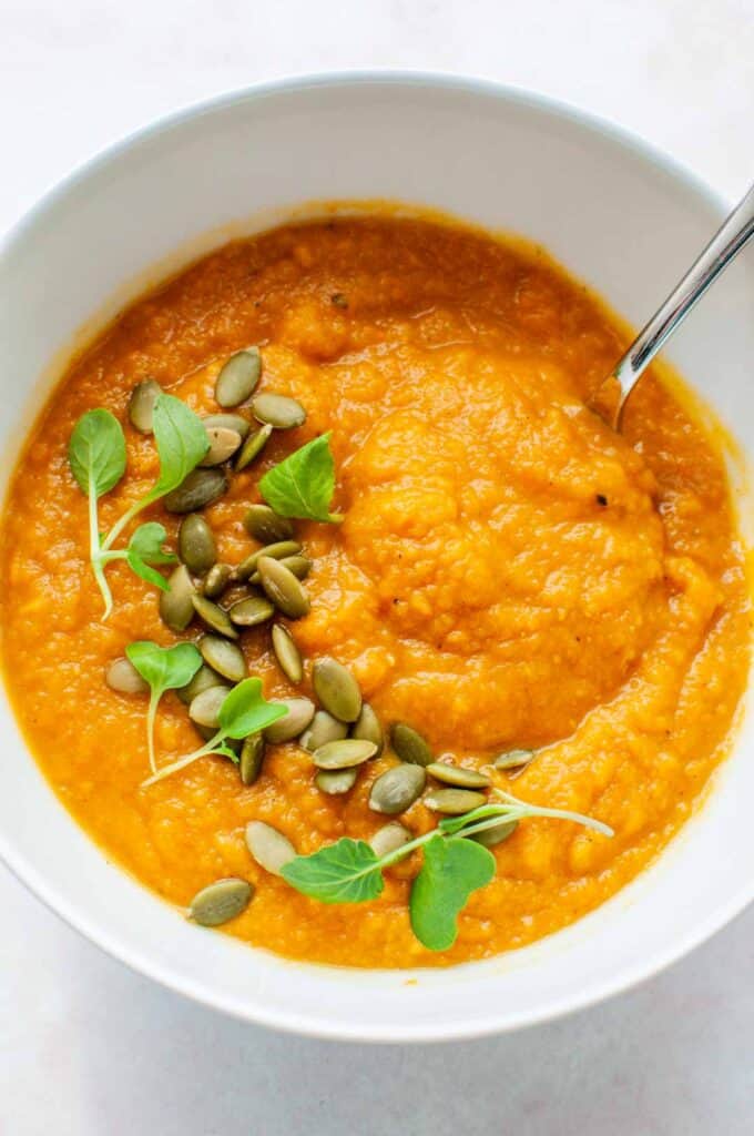 closeup of butternut squash soup