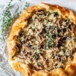 Spinach mushroom mozzarella galette recipe pin graphic.