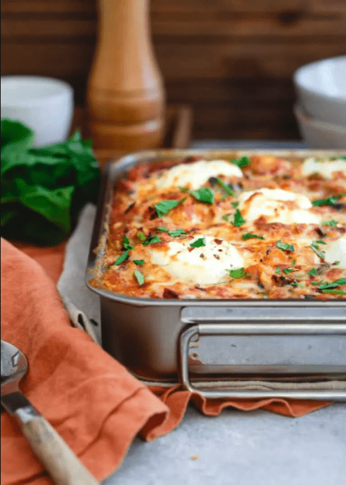 Turkey spaghetti squash baked ziti with swiss chard.