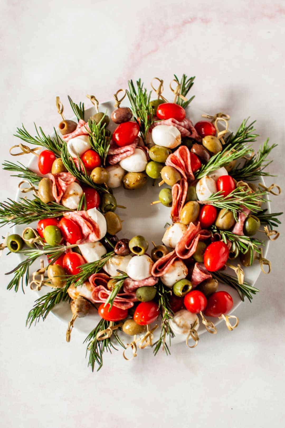 antipasto wreath skewers with rosemary