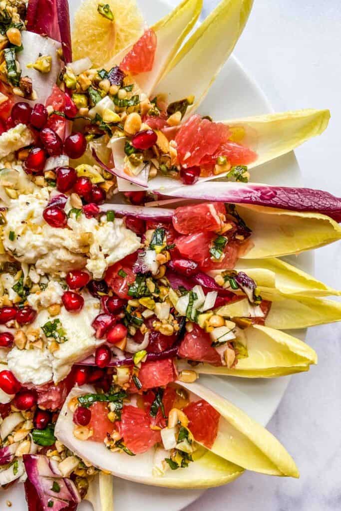 closeup of endive salad bites