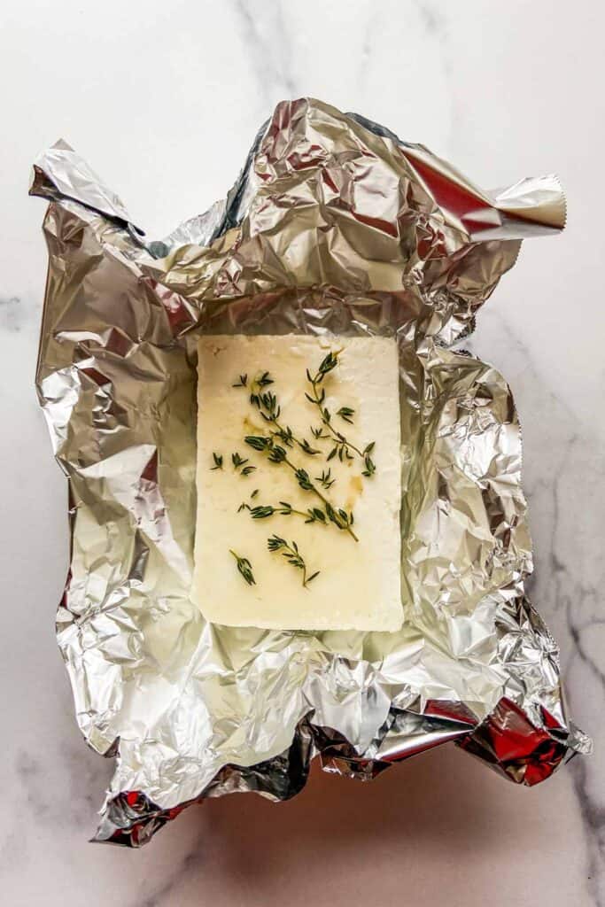 grilled feta in foil