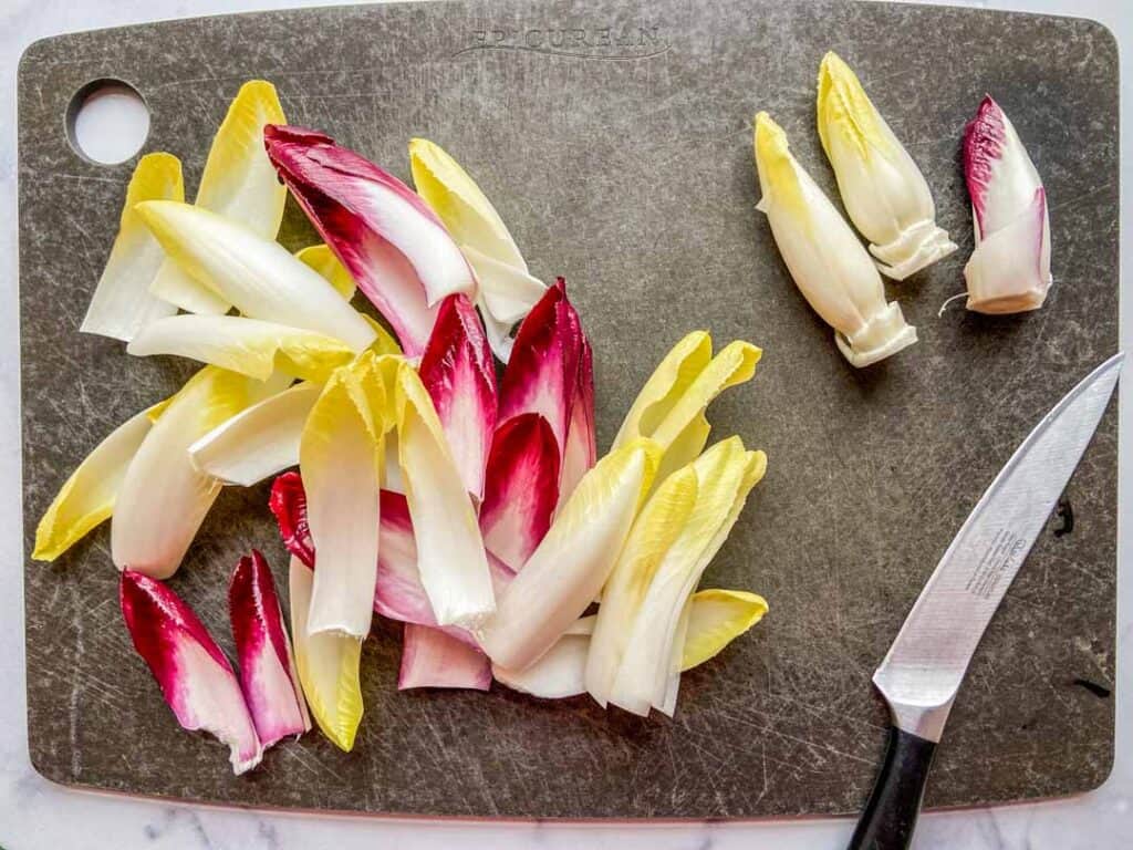 endive leaves on a cutting board