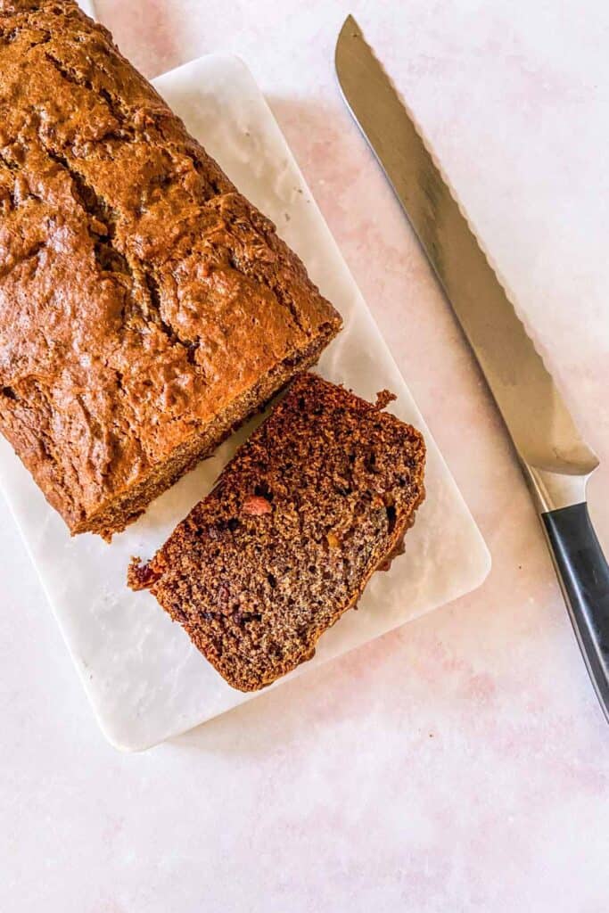 persimmon bread on a cutting board