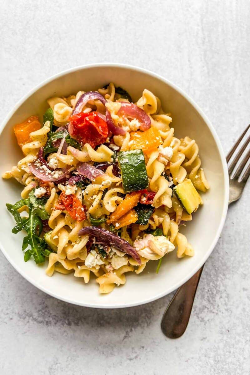 Roasted Veggie Pasta With Feta - This Healthy Table