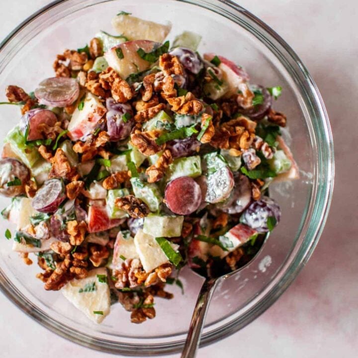 waldorf salad in a glass bowl