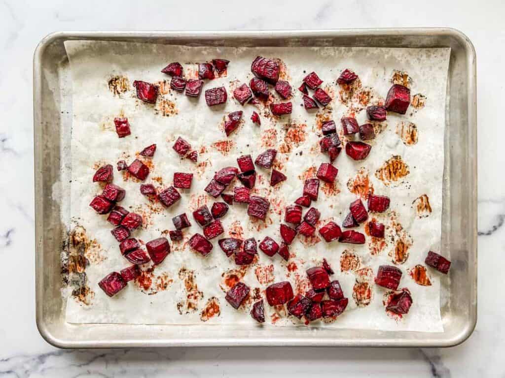 roasted beets on a sheet pan