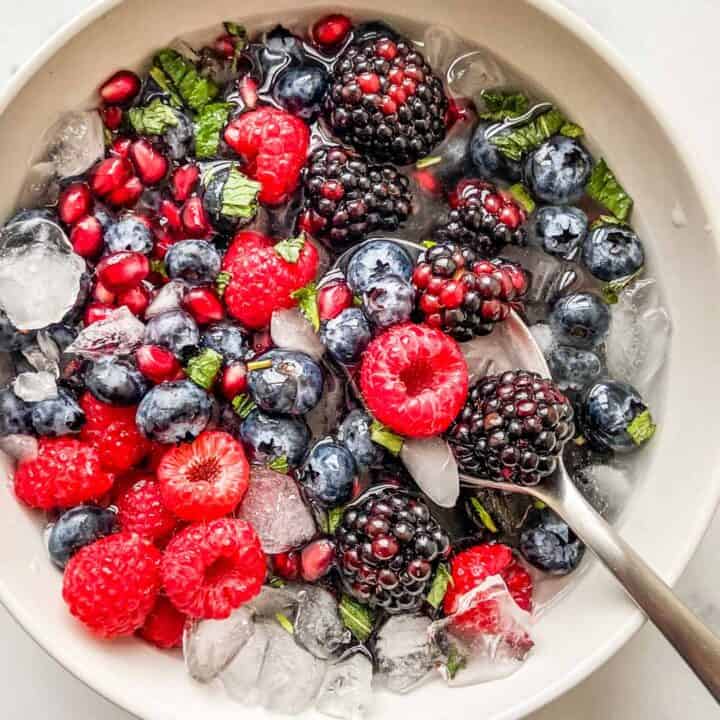 A closeup shot of a bowl of nature's cereal.