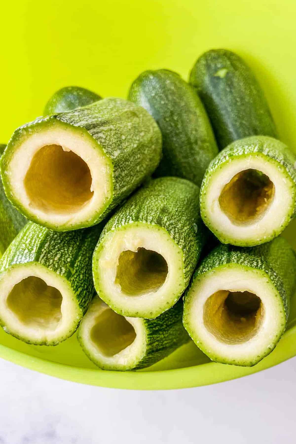 Hollowed out zucchini squash.